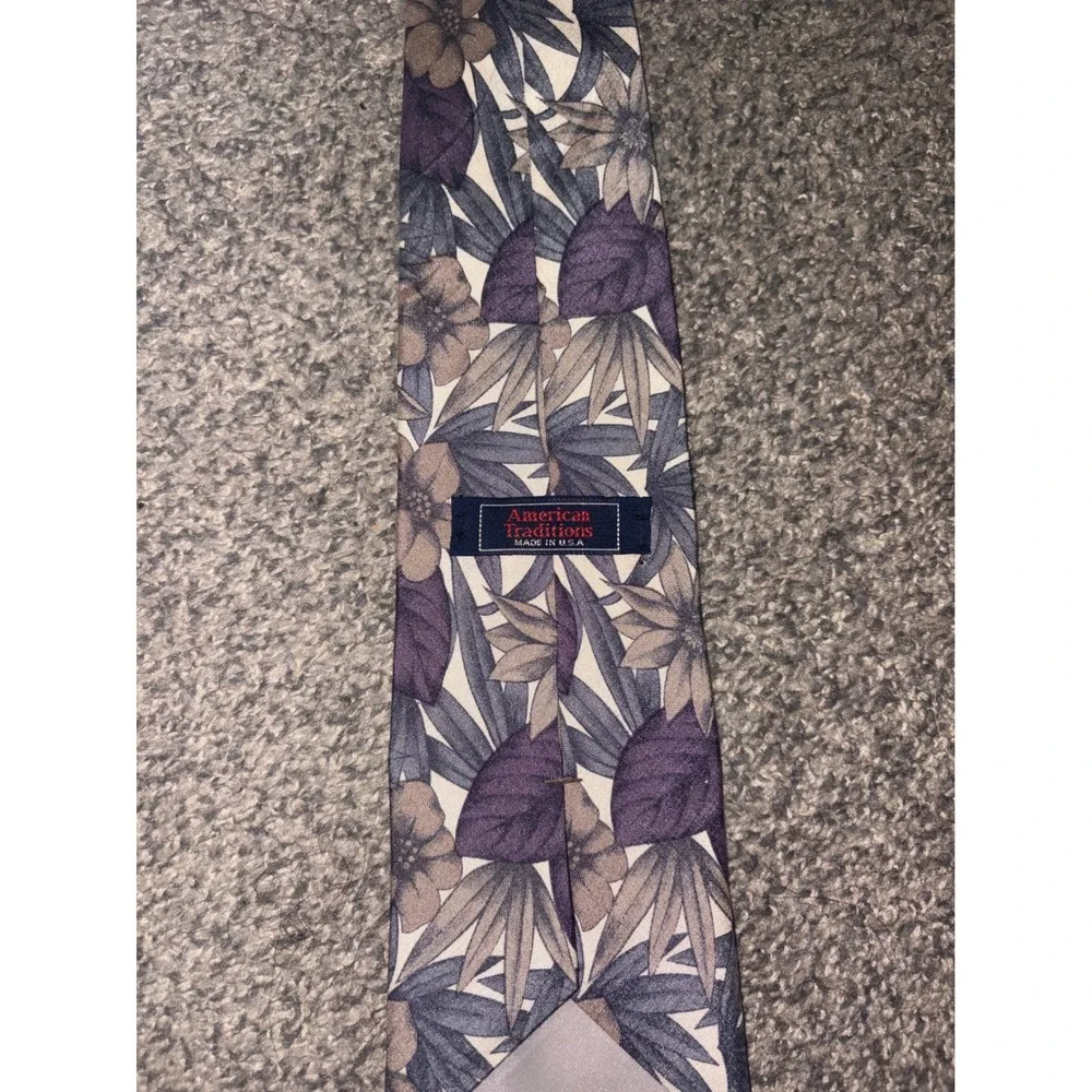 American Traditions Necktie Mens OS Purple Floral Italian Silk Botanical Tie